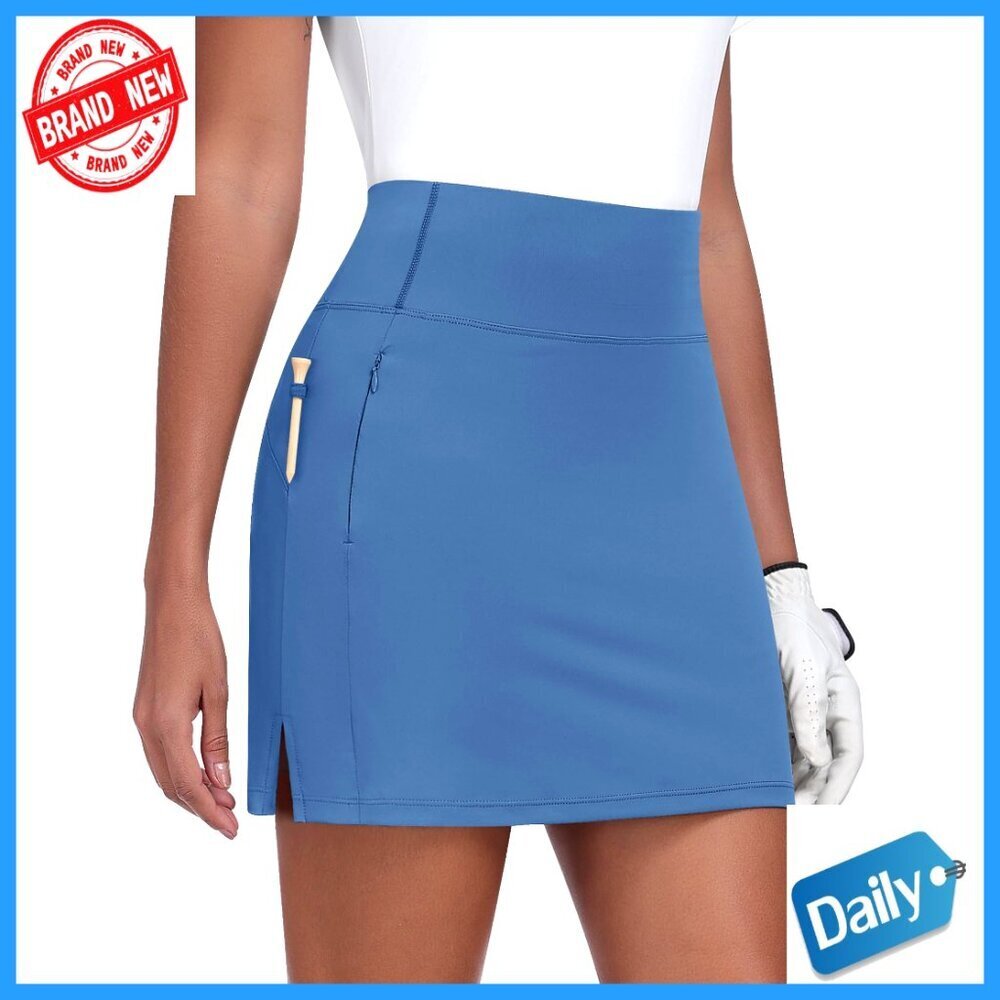 High Waisted Athletic Skort with Zipper Pockets, Polyester Spandex, Golf Tennis